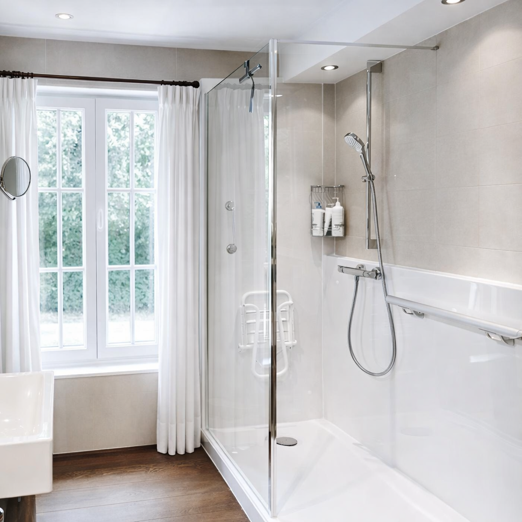 before and after comparison of a traditional tub replaced by a sleek walk-in shower